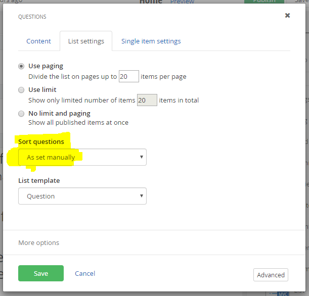Setting the Sort technique to manual