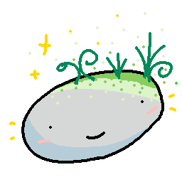 Pebble mascot - cute drawing of a pebble with moss growing on top