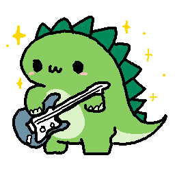 Steg Riffs - Cartoon of a chibi stegosaurus playing an electric guitar
